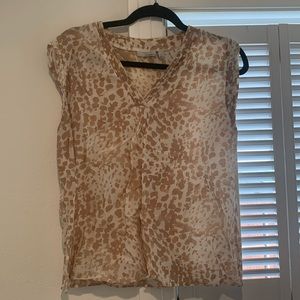 Halogen Silk / Rayon V Neck Leopard Blouse